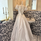 White Puff Sleeve Square Neck Satin Waist-Cinched Fitted Full Flared Romantic Dress, Wedding Gown gh7544