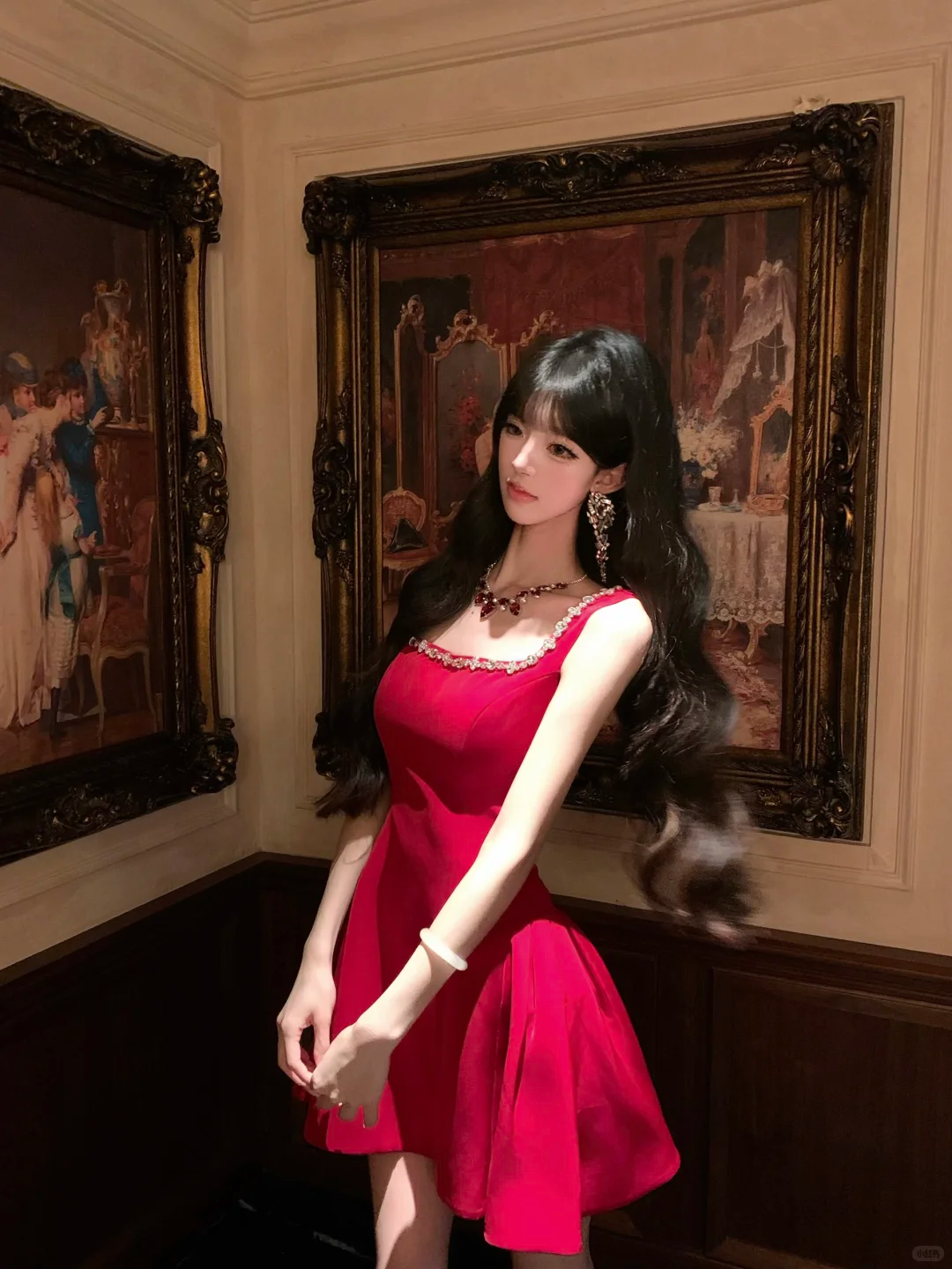 Women Glam Red Wide Strap Homecoming Dress Rhinestone Neck Cutout Back A-Line Flare Short Party Gown gh9436
