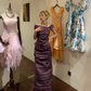 Off Shoulder Dark Purple Ruched Formal Gown, Shimmer Crinkle Texture Mermaid Long Prom Dress gh9875