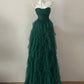 Girlhomeshops - Robe de bal longue en tulle vert à volants, tendance, gh5474