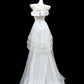 Girlhomeshops--White shimmery long tulle ruffled wedding dress prom dress gh5473