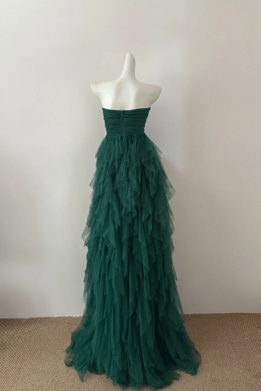 Girlhomeshops - Robe de bal longue en tulle vert à volants, tendance, gh5474