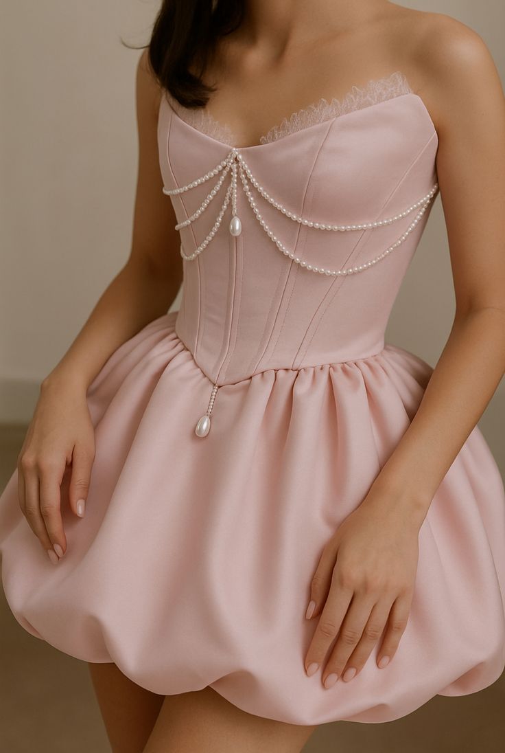 Girlhomeshops – Rosa, exquisites, kurzes Satin-Heimkehrkleid mit Perlen, Geburtstagspartykleid, gh5464
