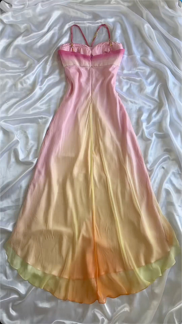 Robe de soirée longue en mousseline de soie rose orange élégante fantaisie robe de soirée robe de conte de fées gh3178