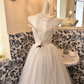 Ivory Off-the-Shoulder Exquisite Beaded Waist-Cinched Full Flared Skirt Long Romantic Dress, Wedding Gown gh7743