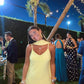 Gelb elegante mode spaghetti strap lange chiffon rüschen ballkleid abendkleid partykleid gh3382
