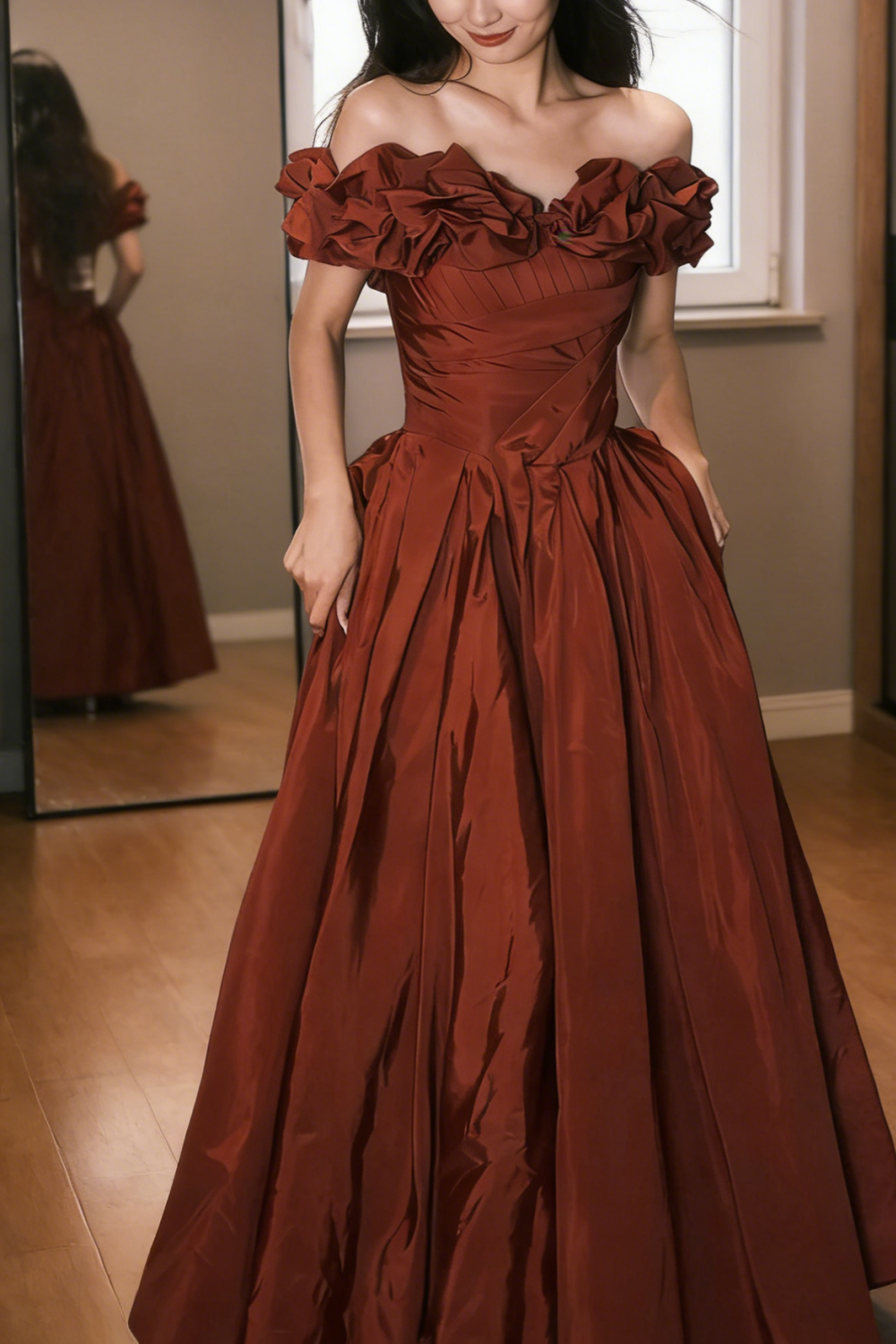 Robe de bal fleurie à épaules dénudées - Robe cintrée à la taille gh6945