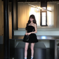 Women Retro Black Strapless Homecoming Dress Velvet High Waist Layered Ruffle Puffy Short Party Dress gh9429
