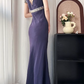 Navy‑Blue‑Vintage‑Gown Deep‑V‑Neck Sequin‑Cap‑Sleeves Silver‑Grey‑Beaded‑Waist‑Sash Gathered‑Draped‑Bust Matte‑Crinkled‑Fabric Fitted‑Mermaid‑Floor‑Length‑Evening‑Prom‑Dress gh8835