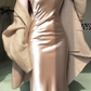 Champagne Satin Long Evening Gown, V‑Neck Spaghetti Strap Mermaid Formal Prom Dress gh9045
