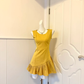Mustard Yellow Homecoming Dress Sleeveless Round Neck Asymmetrical Pleated Hem Cocktail Gown gh9371