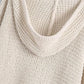 New white V-neck retro fashion long-sleeved hooded loose drawstring knitted hoodie pullover female casual sweater top 7281