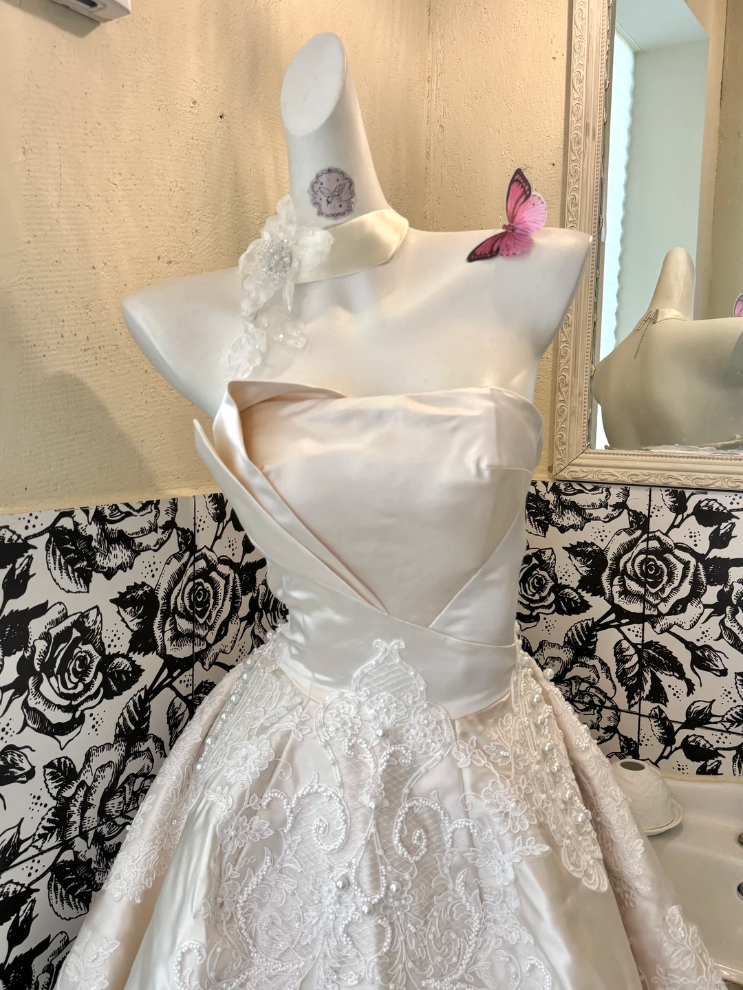 Light Champagne Strapless Waist-Cinched A-Line Skirt Elegant Romantic Dress, Wedding Gown gh7639