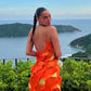 Robe de soirée longue sirène à bretelles spaghetti orange sexy à ourlet à volants, robe d'invité de mariage, robe de bal, robe de soirée moulante irrégulière gh3036