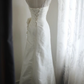 Spaghetti Strap Square Neck Satin Mermaid Wedding Dress, Ruched Bodice 3D Fabric Flower Appliqué Sheath Bridal Gown gh9124