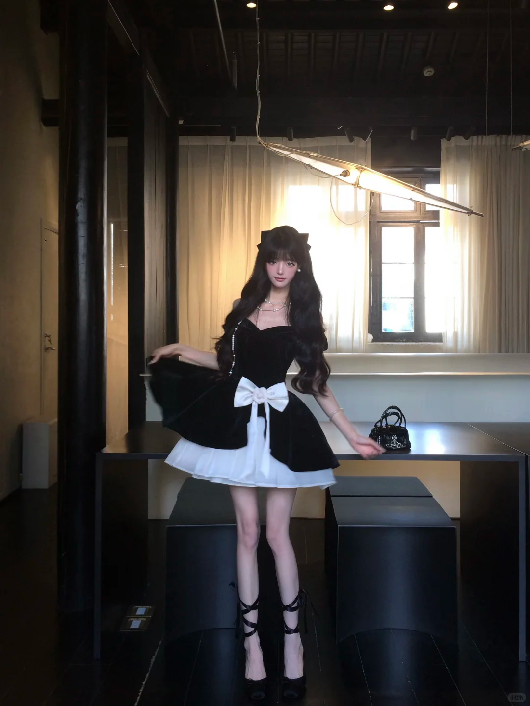 Women Vintage Black Off Shoulder Velvet Homecoming Dress Heart Neck Puff Sleeve Big White Bow Layered Skirt Short Prom Gown gh9435
