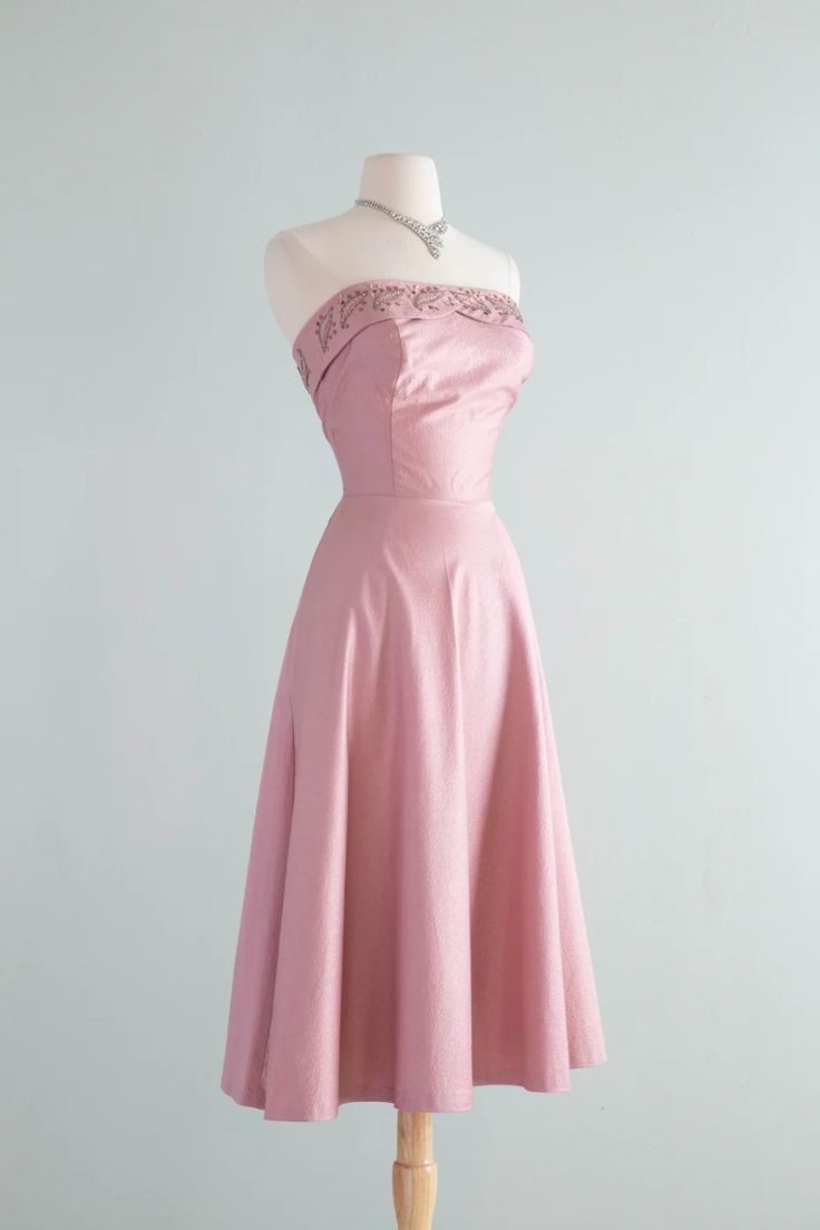 girlhomeshops--Pink Beaded Satin Midi Prom Dress gh5617