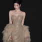 Light Gold Strapless Sequin Waist-Cinched Fitted Long Elegant Evening Dress, Fairy Gown, Romantic Gown gh7373