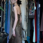 Bronze Strapless Long Formal Gown Vertical Hand Beaded Mermaid Evening Dress gh9648