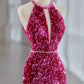 Robe de soirée longue rose magnifique, brillante, exquise, perlée, col licou, sirène, paillettes, longueur au sol, robe de bal, robe de soirée gh3395