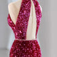 Robe de soirée longue rose magnifique, brillante, exquise, perlée, col licou, sirène, paillettes, longueur au sol, robe de bal, robe de soirée gh3395