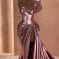Girlhomeshops - Rosa Elegantes Langes Satin Ballkleid Abendkleid Partykleid gh5028