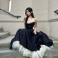 Black and White Princess Cute and Elegant A-line Spaghetti Straps Long Satin Tulle Party Dress Evening Dress Prom Dress Homecoming Dress gh4196