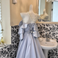 Light Blue Ruffled Strapless Waist-Cinched Full Flared Skirt Romantic Dress, Wedding Gown gh7641