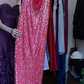 Hot Pink Spaghetti Straps Cowl Neck Fully Sequin Cross Back Long Evening Prom Dress gh9764