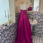 Magenta Strapless Waist-Cinched A-Line Long Romantic Dress, Wedding Gown gh7629