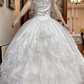White Vintage Tulle Ball Gown Wedding Prom Dress, V‑Neck Ruffled Puff Sleeves, Lace Beaded Tassel Bodice, Multi‑Layer Curled Ruffle Cake Skirt gh8698