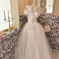 White Strapless Floral Waist-Cinched Voluminous Skirt Long Romantic Dress, Wedding Gown gh7766