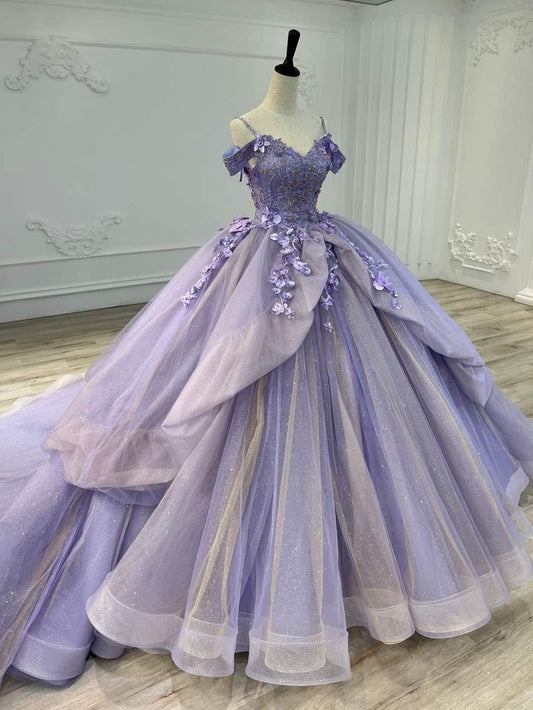 Hellviolettes, mit Spaghettiträgern und Perlen verziertes, langes Ballkleid aus Tüll, Abendkleid für Erwachsene, Zeremoniekleid für Abschlussfeier, Kleid gh3123