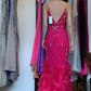 Hot Pink Spaghetti Straps U Neck Mermaid Evening Gown Hand Beaded Sequin 3D Petal Feather Long Prom Dress gh9713