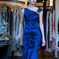 One Shoulder Royal Blue Satin Evening Gown Ruched Rhinestone Detail Mermaid Long Prom Dress gh9685