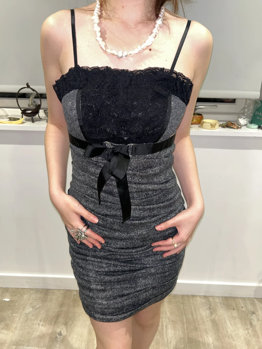 Grey Spaghetti Strap Fitted Waist Sexy Vintage Bodycon Mini Prom Gown, Evening Party Dress gh8433