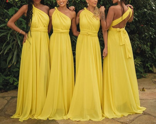 girlhomeshops-Yellow elegant simple long chiffon bridesmaid dress gh5952