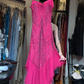 Fuchsia Spaghetti Strap Beaded Sequin Asymmetrical Ruffle Chiffon Evening Gown gh9815