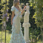 Blaues florales V-Ausschnitt sexy elegantes langes Ballkleid mit Rüschen Abendkleid Gartenpartykleid gh3045