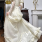Ivory Vintage Leg‑of‑Mutton Sleeve Satin Tulle Lace‑Ruffle Long Train Wedding Dress gh8766
