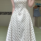 Vintage Black Polka‑Dot Satin Evening Dress, Cream Sleeveless A‑Line Long Formal Gown With Pockets for Banquet Party gh8948