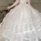 Off‑White Square Neck Off‑the‑Shoulder Evening Gown, 3D Floral Ruffled Tulle Floor‑Length Wedding Prom Dress gh9051