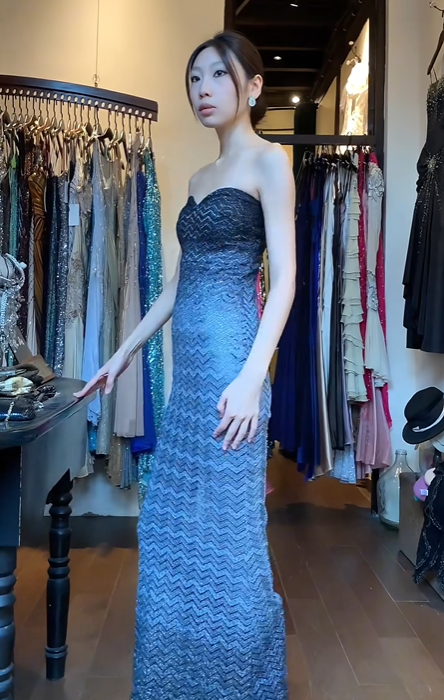 Black Blue Ombre Strapless Long Formal Gown Mermaid Evening Dress gh9670