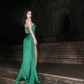 Emerald Green Satin High Slit Long Evening Gown Strapless Boned Corset Prom Dress gh9858