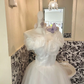 White Strapless Floral Waist-Cinched Voluminous Skirt Long Romantic Dress, Wedding Gown gh7766