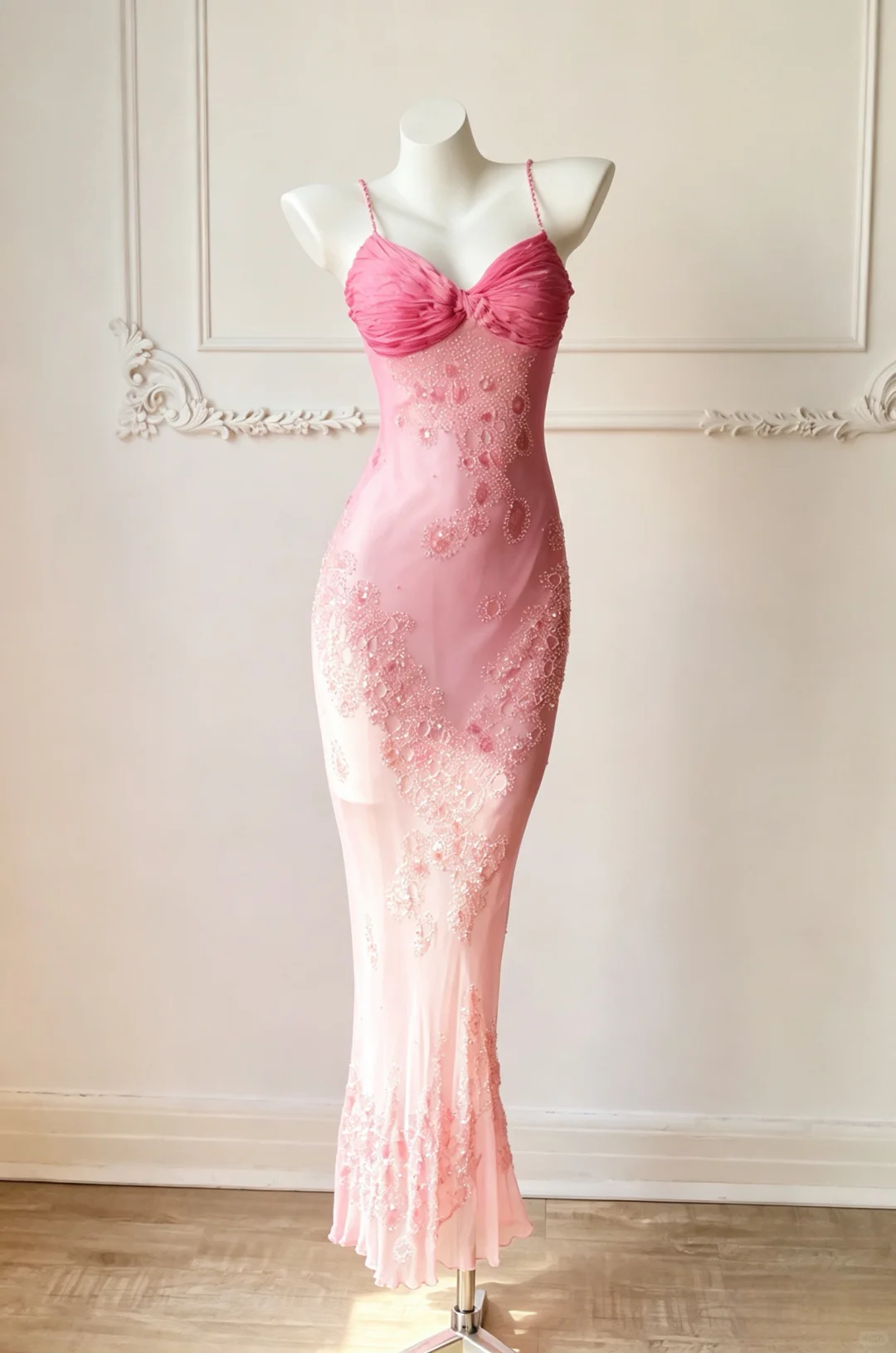 Women Pink Gradient Mermaid Evening Gown Twist Sweetheart Neck Hand-Beaded Tulle Long Formal Dress for Prom gh9564