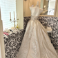 Ivory Strapless Gown with Silver Decorations, Waist-Cinched Full Flared Long Romantic Dress, Wedding Gown gh7699