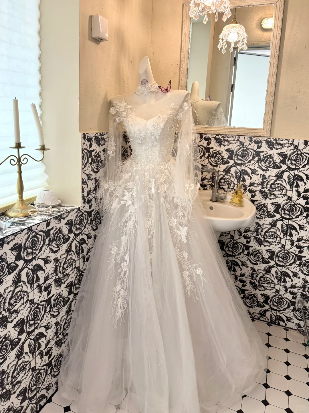 White Long Sleeve Lace Waist-Cinched Fitted Long Romantic Dress, Wedding Gown gh7494