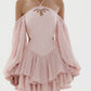 Girlhomeshops - Robe de soirée courte rose à manches longues et volants en mousseline de soie (gh5334)
