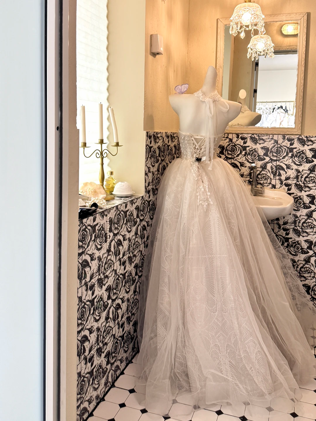 Ivory Strapless Gown With Shiny Rhinestones, Waist-Cinched Voluminous Skirt Romantic Dress, Wedding Gown gh7708